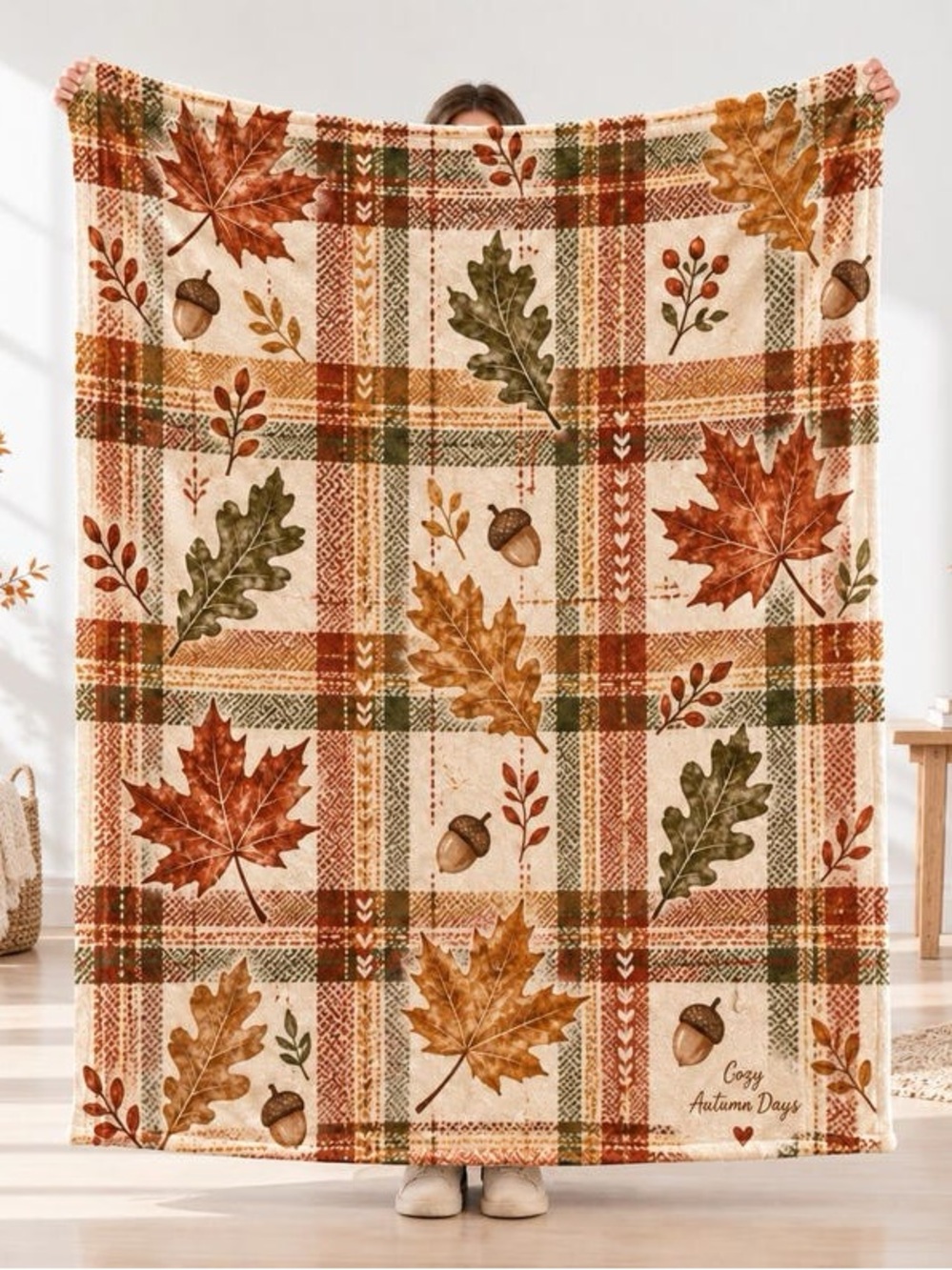 Autumn Leaves Plaid Throw Blanket - Cozy Fall Decor